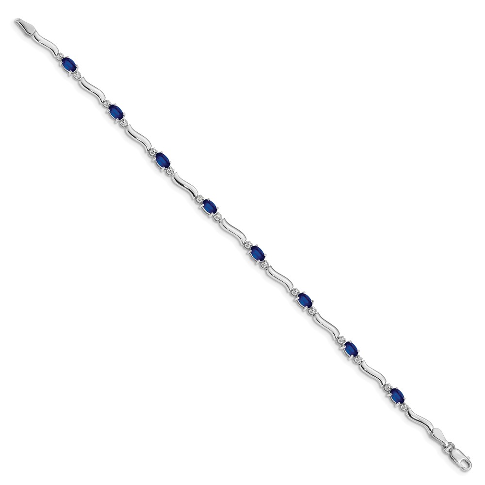 14k White Gold Complete Diamond and Oval Sapphire Wavy Link 7 inch Bracelet - 1 14k White Gold Complete Diamond and Oval Sapphire Wavy Link 7 inch Bracelet - 1