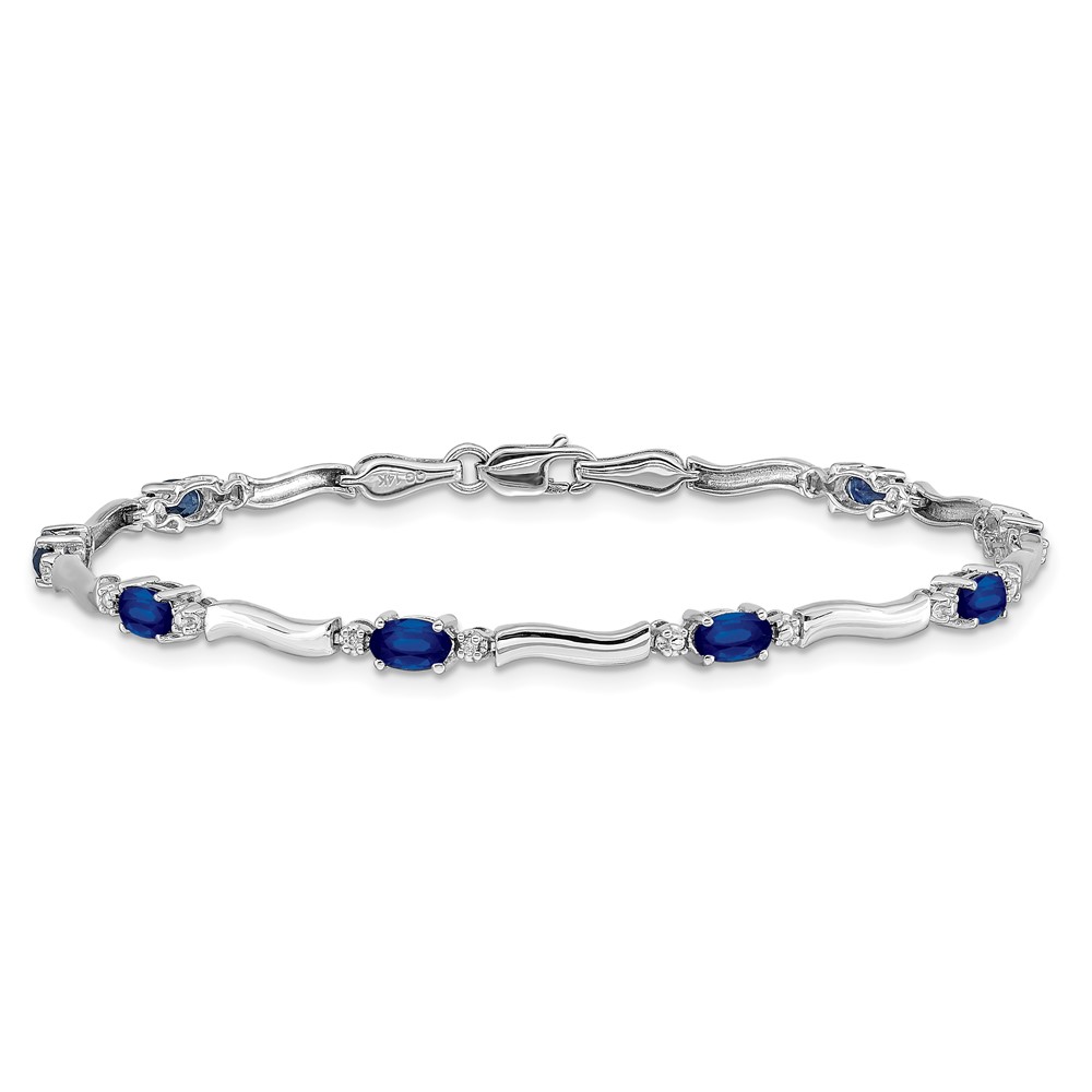 14k White Gold Complete Diamond and Oval Sapphire Wavy Link 7 inch Bracelet - 2 14k White Gold Complete Diamond and Oval Sapphire Wavy Link 7 inch Bracelet - 2