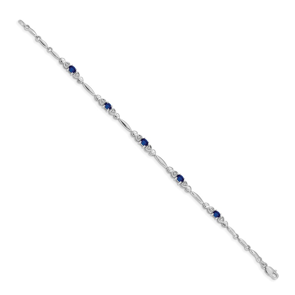 14k White Gold Complete Diamond and Oval Sapphire Heart Design 7 inch Bracelet - 1