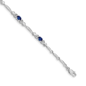 14k White Gold Complete Diamond and Oval Sapphire Heart Design 7 inch Bracelet - 0