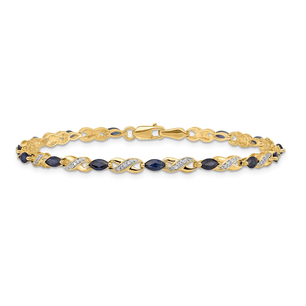14k Complete Diamond and Oval Sapphire Infinity 7.25 inch Bracelet - 2