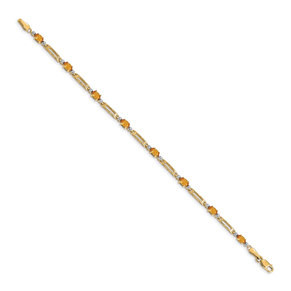 14k Complete Diamond and Oval Citrine Fancy Link 7 inch Bracelet - 1