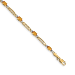 14k Complete Diamond and Oval Citrine Fancy Link 7 inch Bracelet - 0