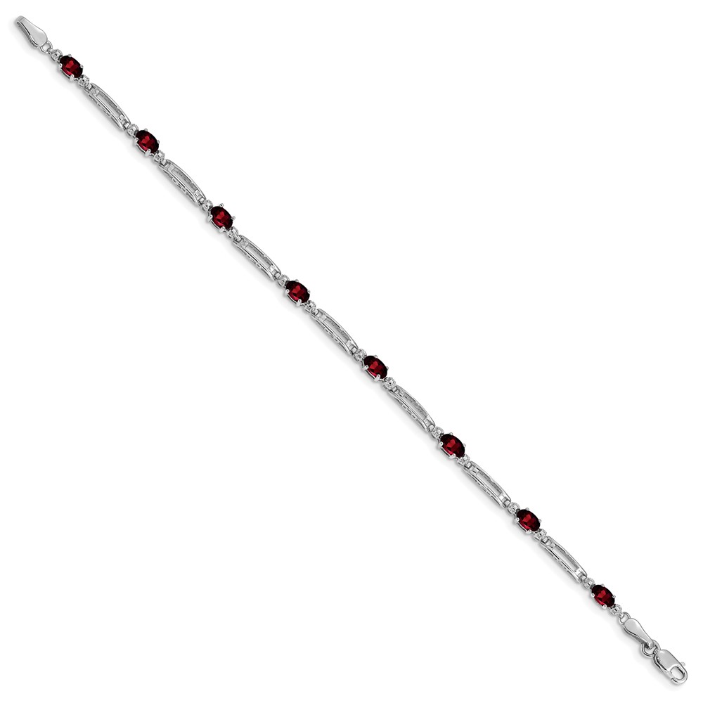 10k White Gold Diamond and Garnet Bracelet - 1 10k White Gold Diamond and Garnet Bracelet - 1