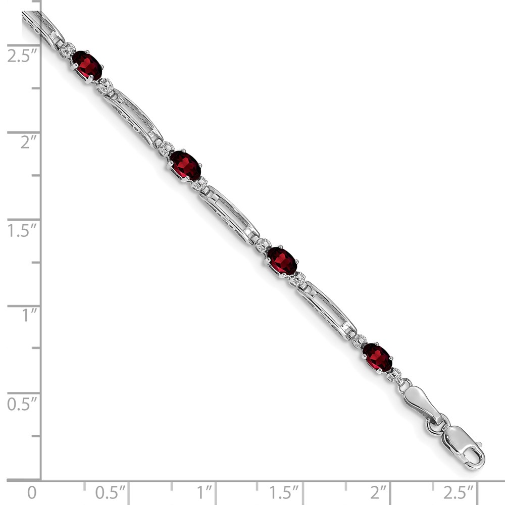 10k White Gold Diamond and Garnet Bracelet - 2 10k White Gold Diamond and Garnet Bracelet - 2