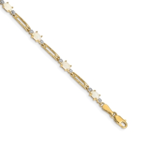 14k Complete Diamond and Oval Opal Fancy Link 7 inch Bracelet - 0