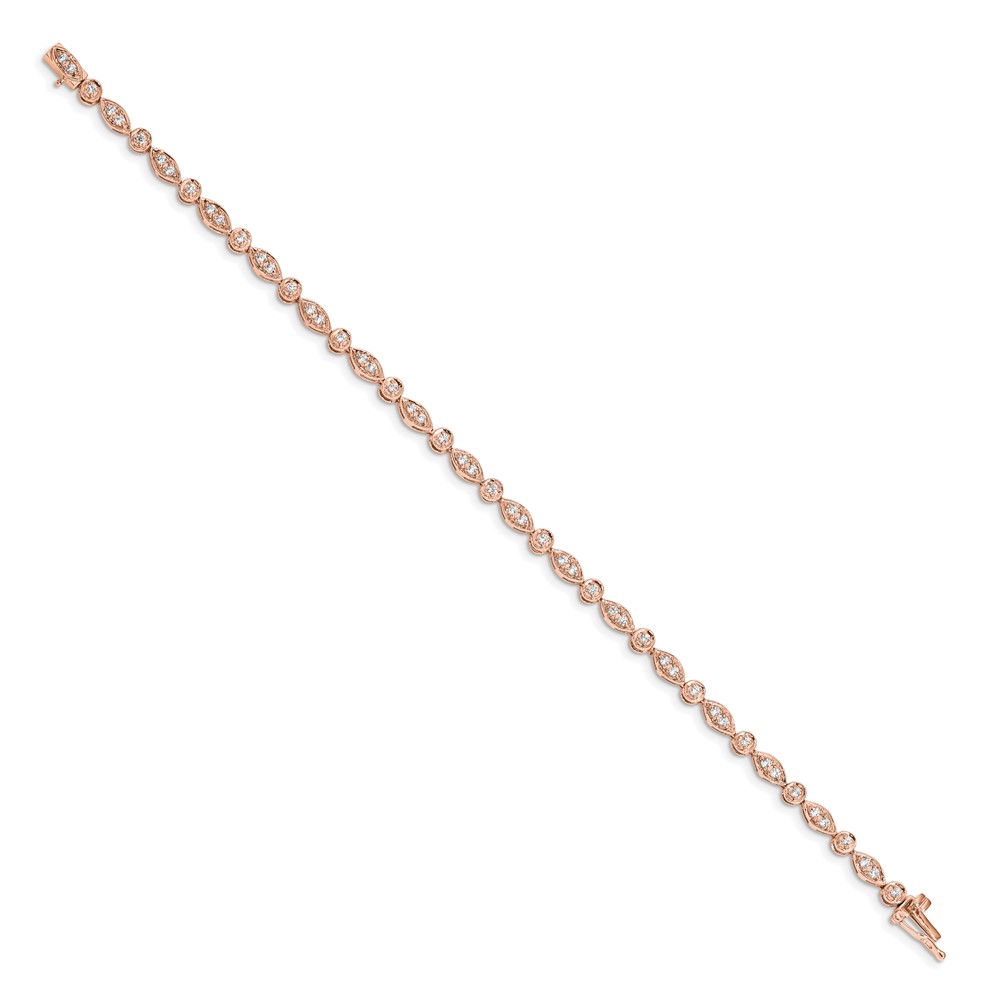 14k Rose Gold Complete 3/4 carat Diamond Round and Oval Link 7 inch Bracelet - 1