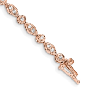 14k Rose Gold Complete 3/4 carat Diamond Round and Oval Link 7 inch Bracelet - 0