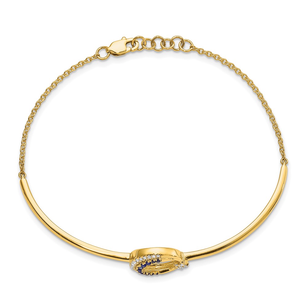 14k Moon and Star Complete 1/8 carat Diamond and Sapphire Half-Bangle 7 inch Bracelet with 0.5 inch Extender - 1 14k Moon and Star Complete 1/8 carat Diamond and Sapphire Half-Bangle 7 inch Bracelet with 0.5 inch Extender - 1