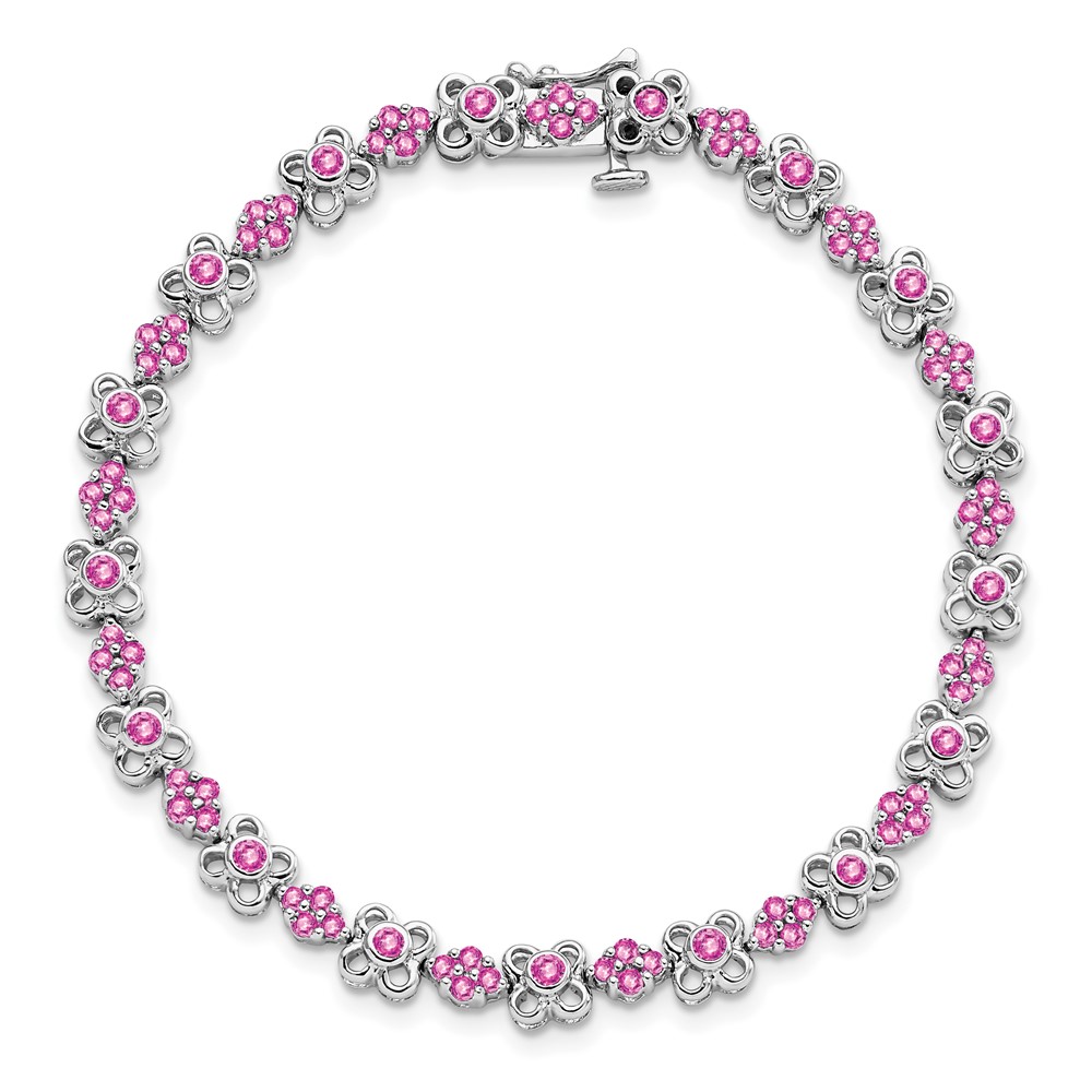 14k White Gold Complete Lab Created Pink Sapphire Flowers 7 inch Bracelet - 3 14k White Gold Complete Lab Created Pink Sapphire Flowers 7 inch Bracelet - 3