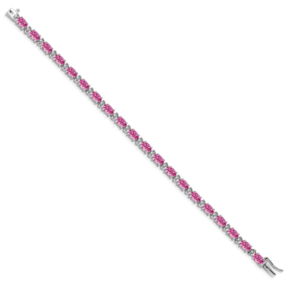 14k White Gold Complete Lab Created Oval Pink Sapphire and Diamond 7 inch Bracelet - 1 14k White Gold Complete Lab Created Oval Pink Sapphire and Diamond 7 inch Bracelet - 1