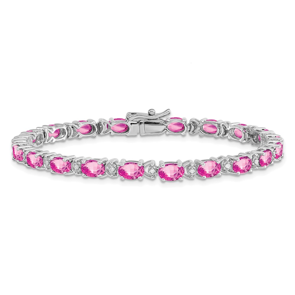 14k White Gold Complete Lab Created Oval Pink Sapphire and Diamond 7 inch Bracelet - 2 14k White Gold Complete Lab Created Oval Pink Sapphire and Diamond 7 inch Bracelet - 2