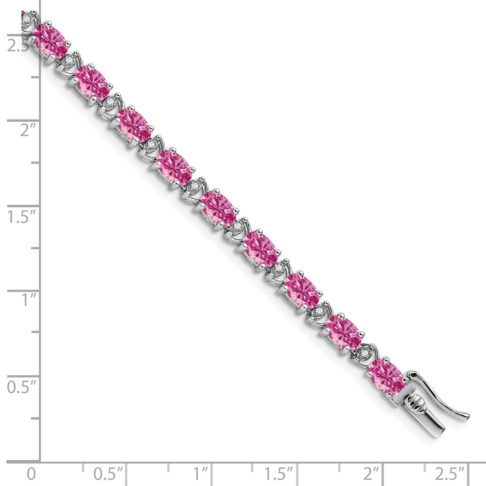 14k White Gold Complete Lab Created Oval Pink Sapphire and Diamond 7 inch Bracelet - 3 14k White Gold Complete Lab Created Oval Pink Sapphire and Diamond 7 inch Bracelet - 3