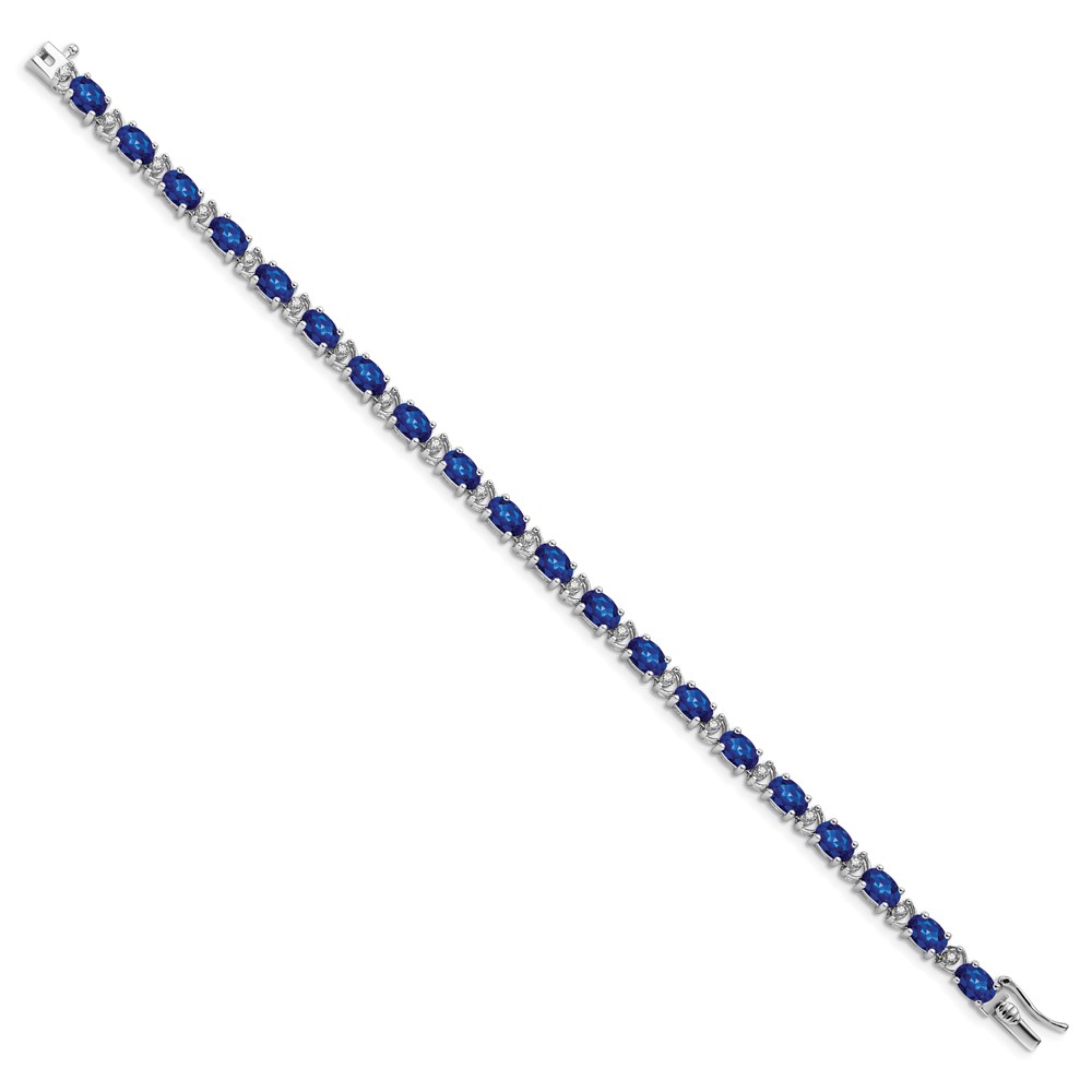 14k White Gold Complete Oval Lab Created Sapphire and Diamond 7 inch Bracelet - 1 14k White Gold Complete Oval Lab Created Sapphire and Diamond 7 inch Bracelet - 1