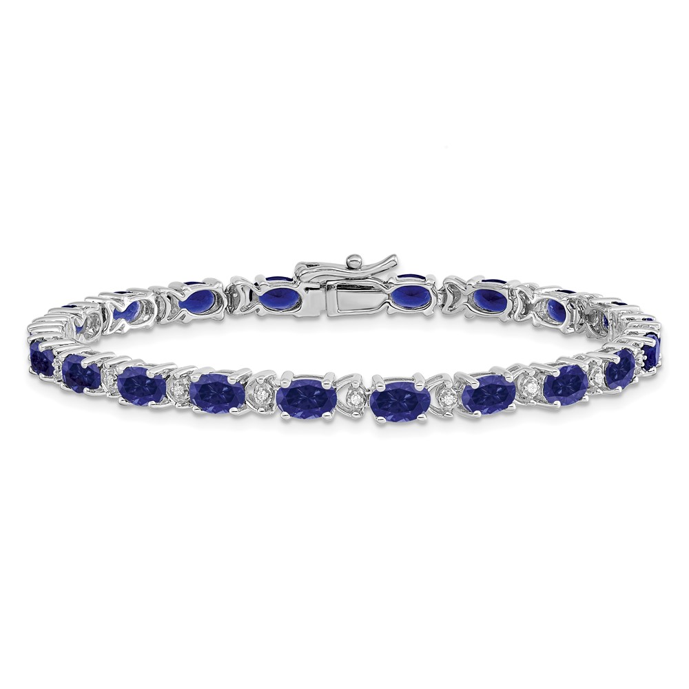 14k White Gold Complete Oval Lab Created Sapphire and Diamond 7 inch Bracelet - 2 14k White Gold Complete Oval Lab Created Sapphire and Diamond 7 inch Bracelet - 2