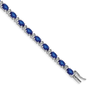 14k White Gold Complete Oval Lab Created Sapphire and Diamond 7 inch Bracelet - 0