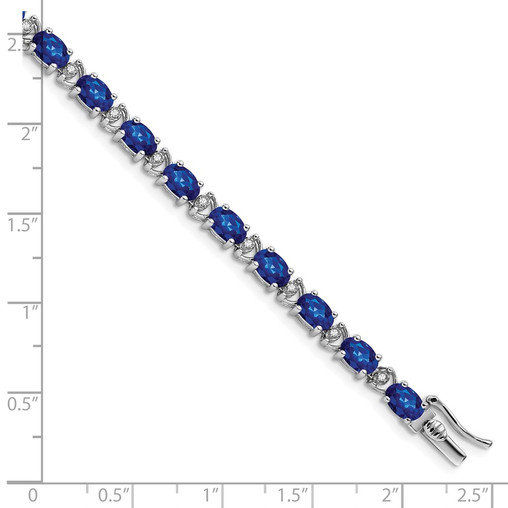 14k White Gold Complete Oval Lab Created Sapphire and Diamond 7 inch Bracelet - 3 14k White Gold Complete Oval Lab Created Sapphire and Diamond 7 inch Bracelet - 3