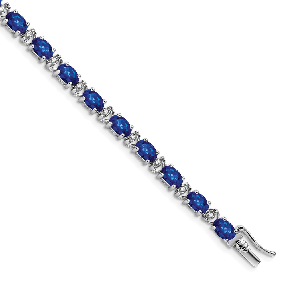14k White Gold Complete Oval Lab Created Sapphire and Diamond 7 inch Bracelet - 0 14k White Gold Complete Oval Lab Created Sapphire and Diamond 7 inch Bracelet - 0