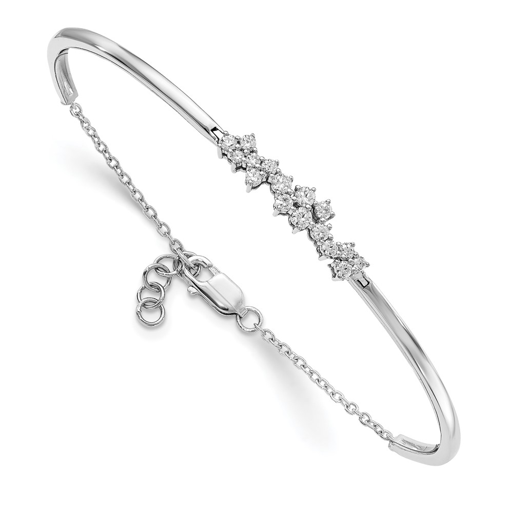 14k White Gold Complete 1/2 carat Diamond Half-Bangle 7 inch Bracelet with 0.5 inch Extender - 0