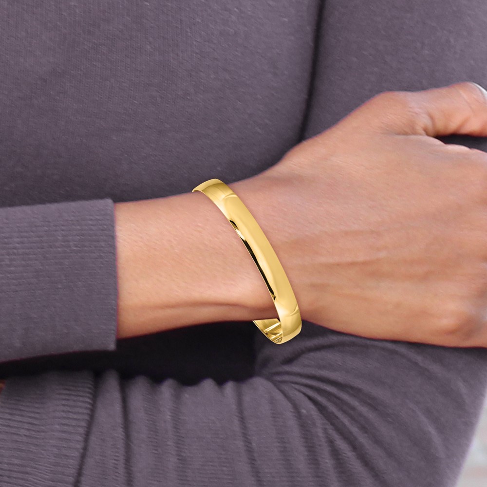 14k 8mm Solid Polished Half-Round Slip-On Round Bangle Bracelet - 3