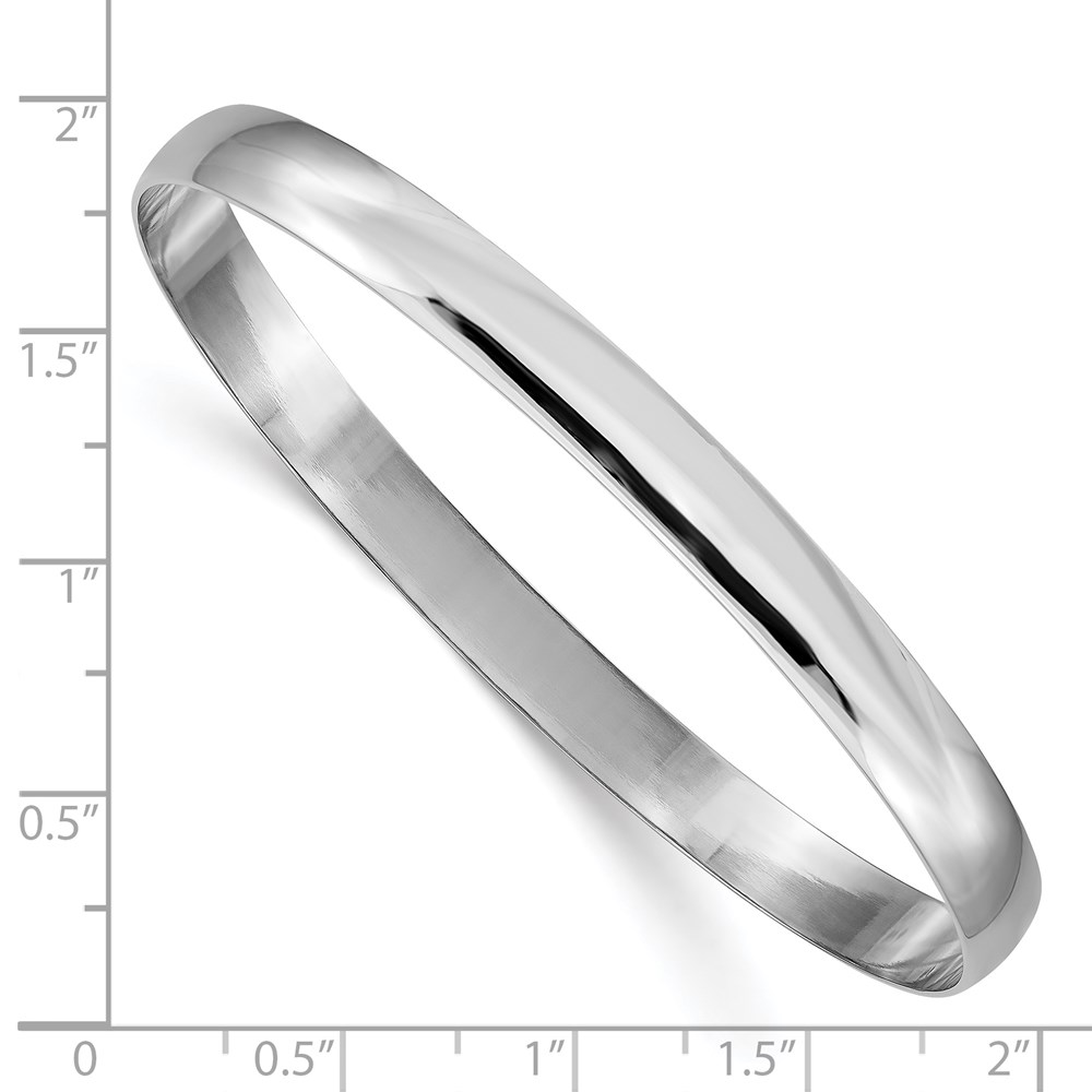 14k White Gold 6mm Solid Polished Half-Round Slip-On Round Bangle Bracelet - 2