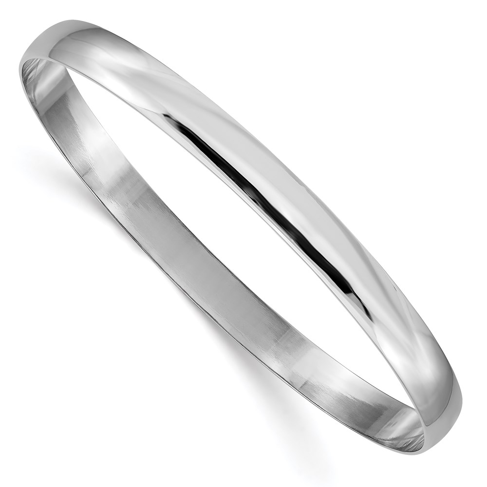 14k White Gold 6mm Solid Polished Half-Round Slip-On Round Bangle Bracelet - 0