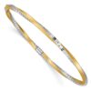 14k and White Rhodium Satin Finish Diamond-cut Twist 3.00mm Slip-on Round Bangle Bracelet - 0