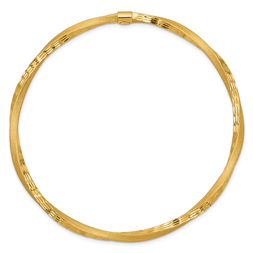 14k Satin Finish Diamond-cut Twist 3.00mm Slip-on Round Bangle Bracelet - 1