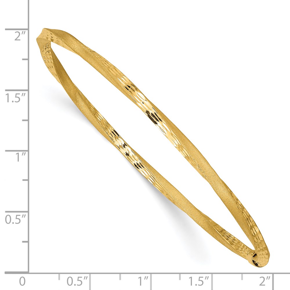14k Satin Finish Diamond-cut Twist 3.00mm Slip-on Round Bangle Bracelet - 2