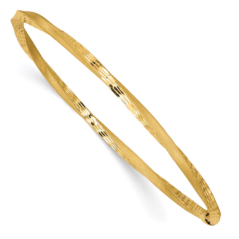 14k Satin Finish Diamond-cut Twist 3.00mm Slip-on Round Bangle Bracelet - 0