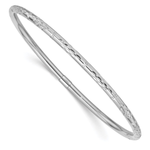 14k White Gold Polished Diamond-cut 3.00mm Slip-on Round Bangle Bracelet - 0
