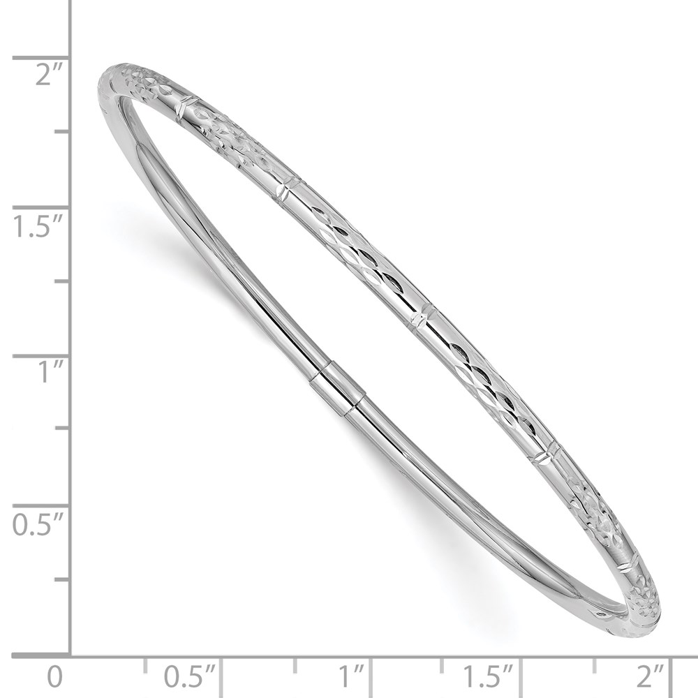 14k White Gold Polished Diamond-cut 3.00mm Slip-on Round Bangle Bracelet - 2
