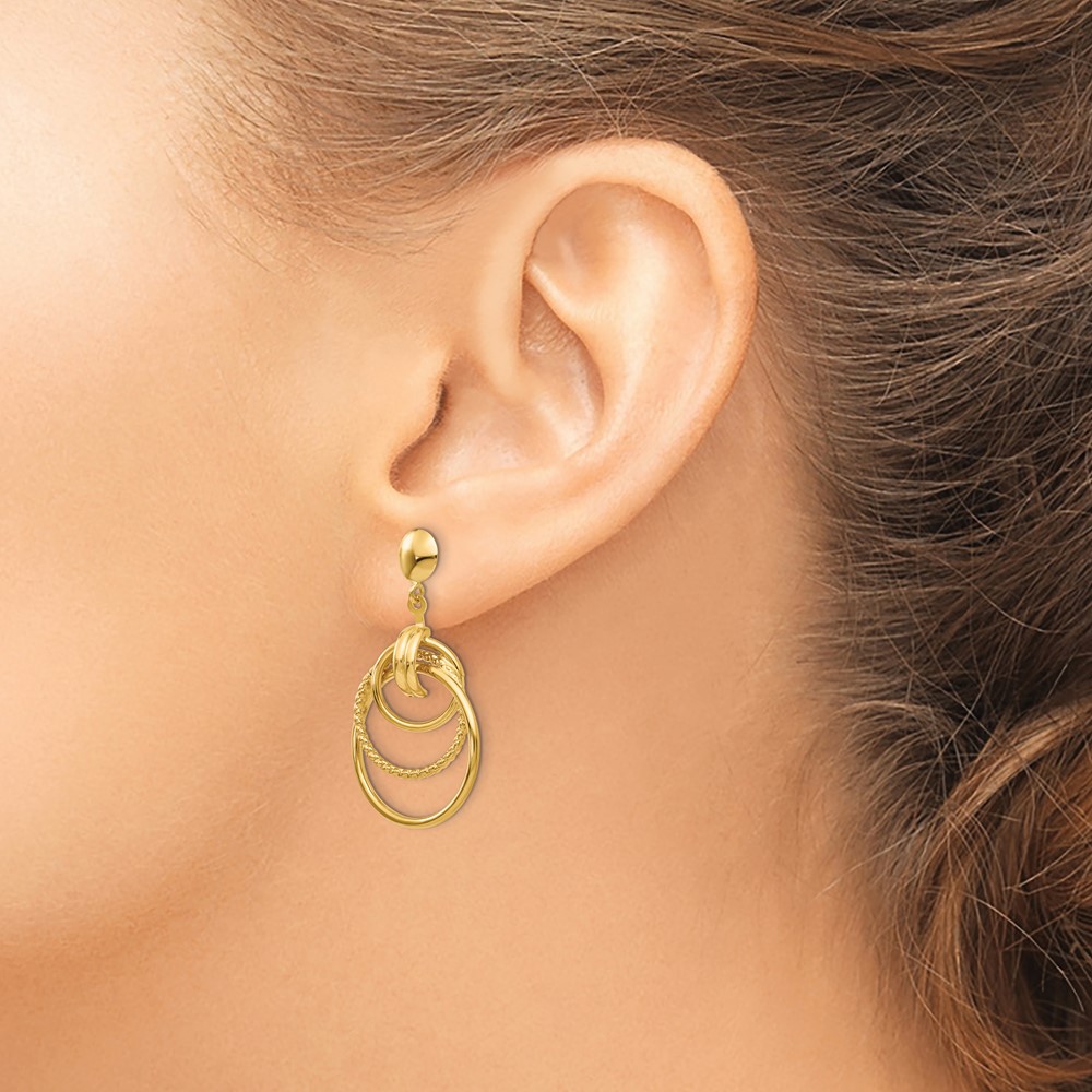 14k Polished and Textured Intertwined Circle Post Earrings - 2