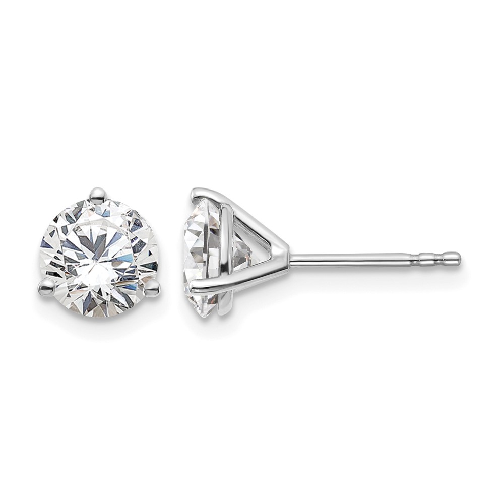 14k White Gold 2 1/2 carat Certified Lab Grown Diamond VS/SI+ G+ Round Complete Three Prong Stud Earrings - 0