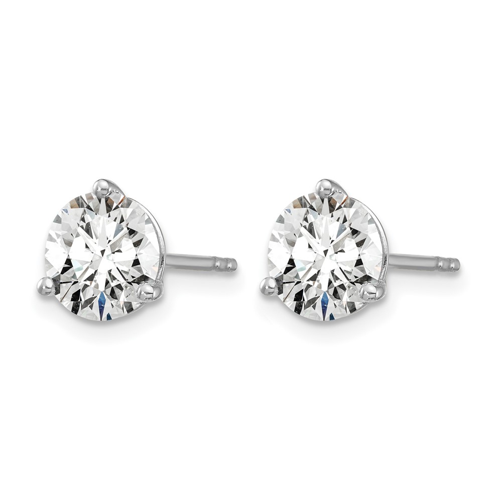 14k White Gold 2 1/2 carat Lab Grown Diamond VS+ F+ Round Complete Three Prong Stud Earrings - 1
