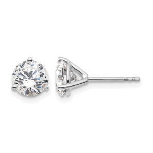14k White Gold 2 1/2 carat Lab Grown Diamond VS+ F+ Round Complete Three Prong Stud Earrings - 0