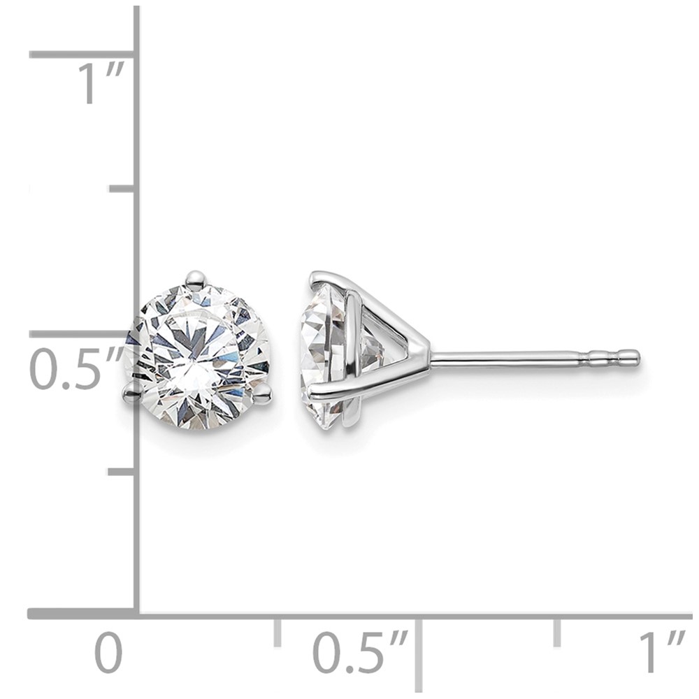 14k White Gold 2 1/2 carat Lab Grown Diamond VS+ F+ Round Complete Three Prong Stud Earrings - 4