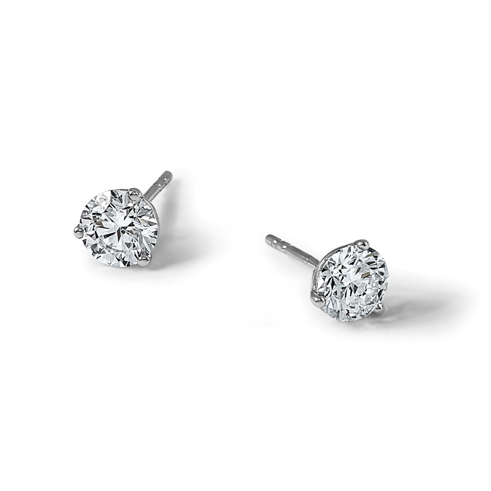 14k White Gold 2 1/2 carat Certified Lab Grown Diamond VS/SI+ G+ Round Complete Three Prong Stud Earrings - 6