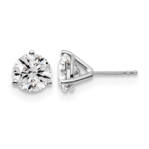 14k White Gold 4 carat Lab Grown Diamond VS+ F+ Round Complete Three Prong Stud Earrings - 0