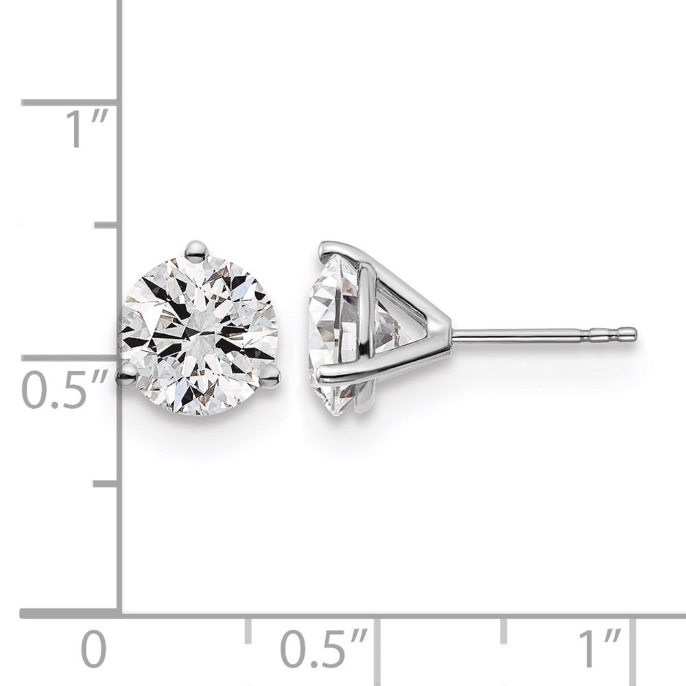 14k White Gold 4 carat Lab Grown Diamond VS+ F+ Round Complete Three Prong Stud Earrings - 4