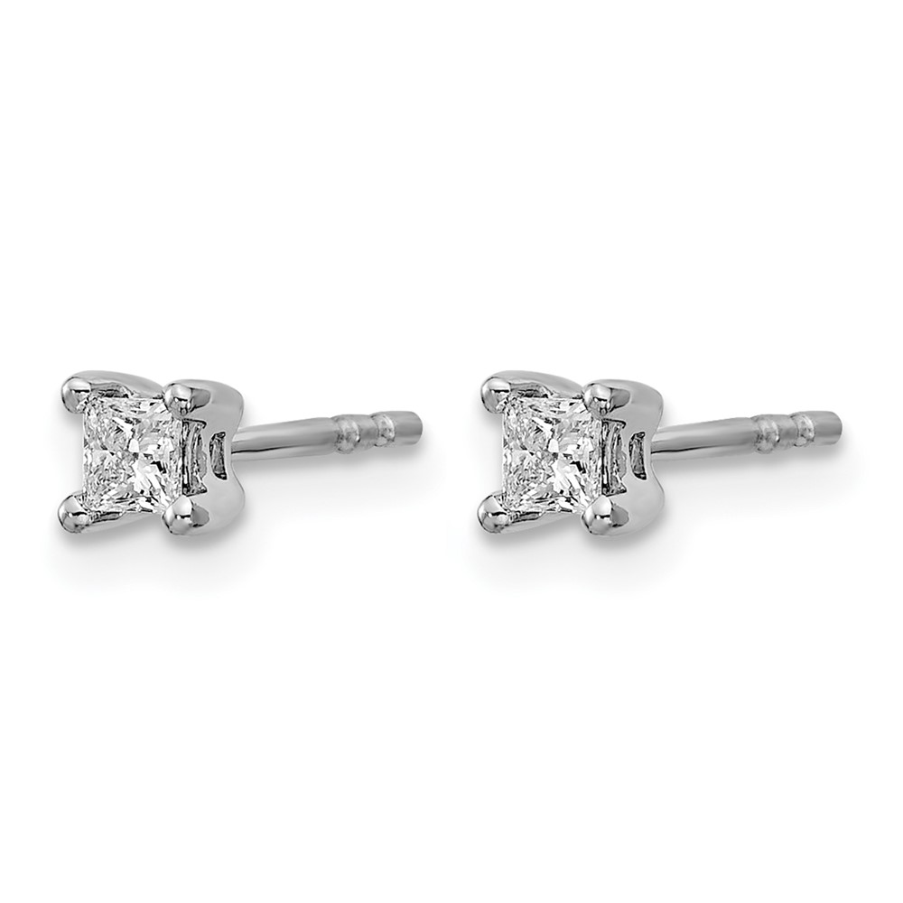 14k White Gold 1/4 carat Lab Grown Diamond VS+ F+ Princess Complete Four Prong Stud Earrings - 1