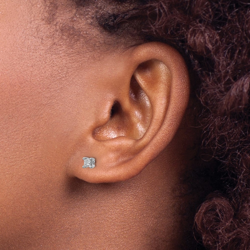 14k White Gold 1/4 carat Lab Grown Diamond VS+ F+ Princess Complete Four Prong Stud Earrings - 2