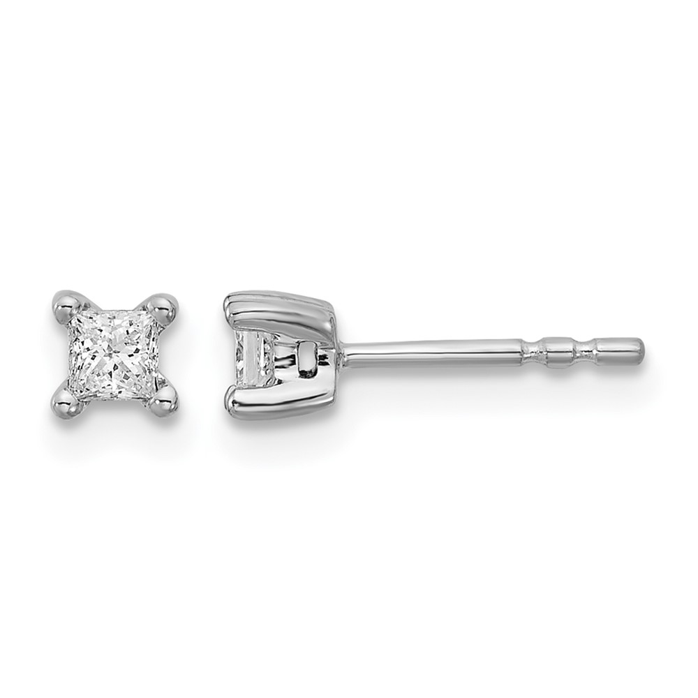 14k White Gold 1/4 carat Lab Grown Diamond VS+ F+ Princess Complete Four Prong Stud Earrings - 0