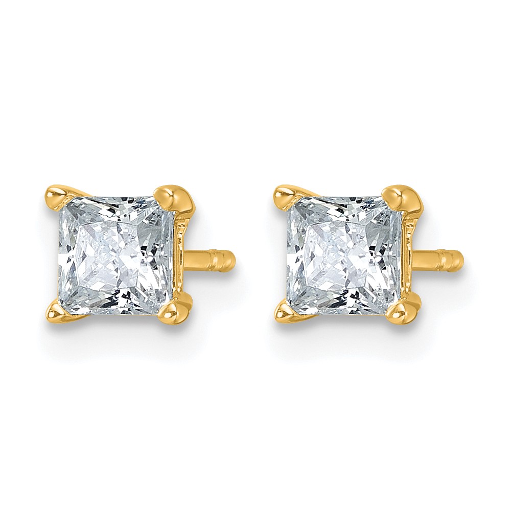 14k 1 carat Lab Grown Diamond VS/SI+ G+ Princess Complete Four Prong Stud Earrings - 1