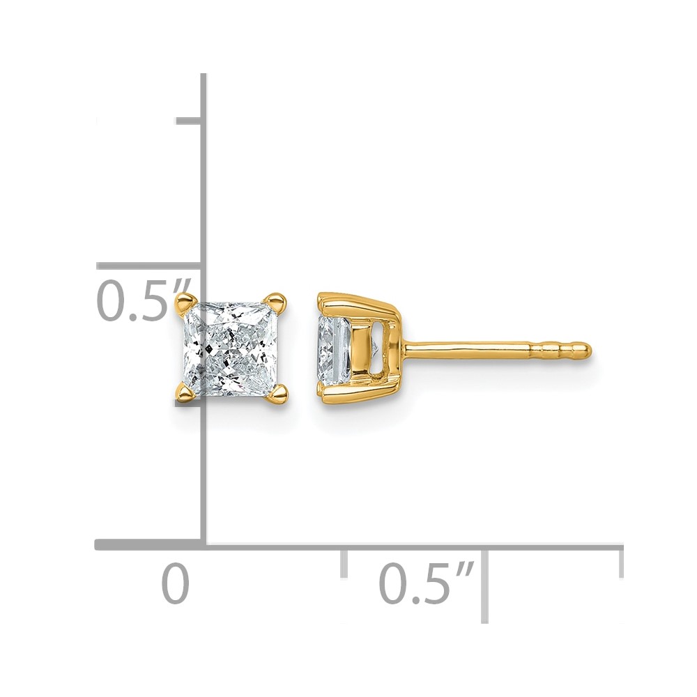 14k 1 carat Lab Grown Diamond VS/SI+ G+ Princess Complete Four Prong Stud Earrings - 4