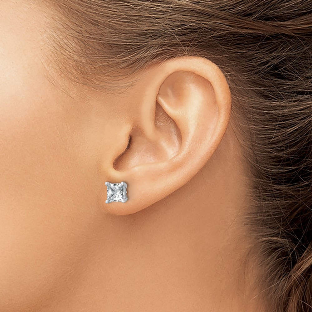 14k White Gold 3 carat Certified Lab Grown Diamond VS/SI+ G+ Princess Complete Four Prong Stud Earrings - 2 14k White Gold 3 carat Certified Lab Grown Diamond VS/SI+ G+ Princess Complete Four Prong Stud Earrings - 2