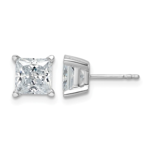 14k White Gold 3 carat Certified Lab Grown Diamond VS/SI+ G+ Princess Complete Four Prong Stud Earrings - 0