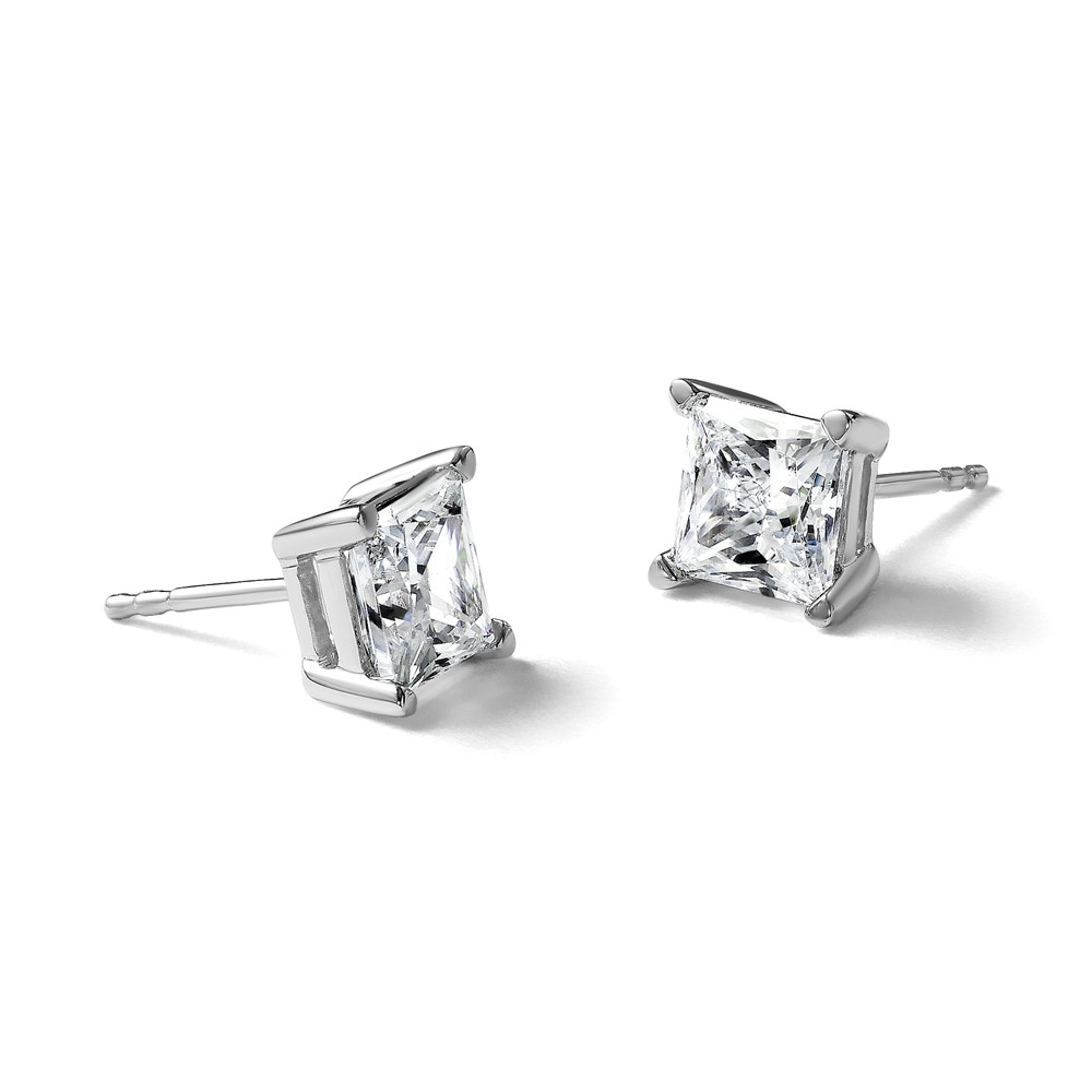 14k White Gold 3 carat Certified Lab Grown Diamond VS/SI+ G+ Princess Complete Four Prong Stud Earrings - 5 14k White Gold 3 carat Certified Lab Grown Diamond VS/SI+ G+ Princess Complete Four Prong Stud Earrings - 5