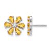 14k White Gold Diamond and Pear Citrine Flower Post Earrings - 0
