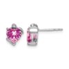 14k White Gold 6mm Heart Lab Created Pink Sapphire and Diamond Post Earrings - 0 14k White Gold 6mm Heart Lab Created Pink Sapphire and Diamond Post Earrings - 0